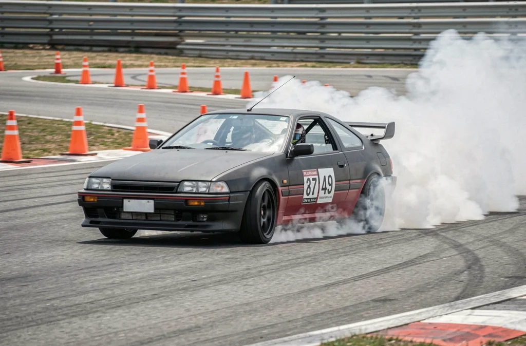 Toyota AE86 Trueno en dérapage contrôlé sur circuit lors d'une session de drift légal