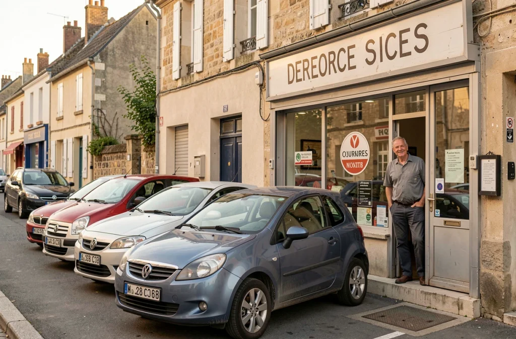 Devanture de l'Agence Lasmazeres, petite agence automobile indépendante dans les Pyrénées-Atlantiques