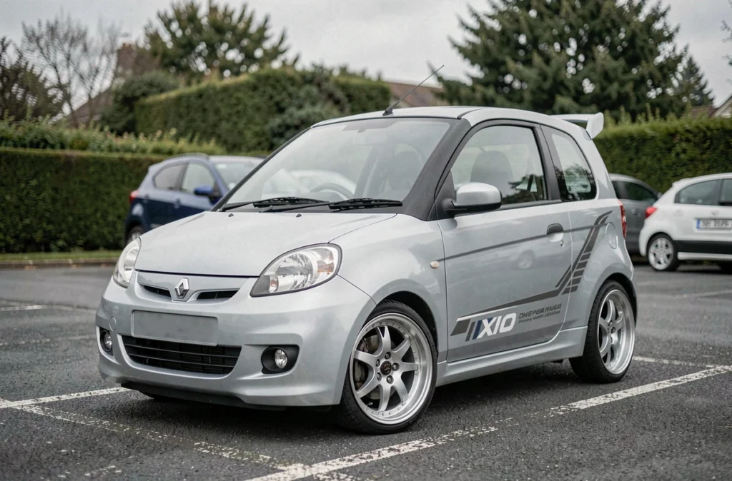 Aixam microcar modifiée avec jantes et becquet arrière dans un parking, tuning autorisé voiture sans permis