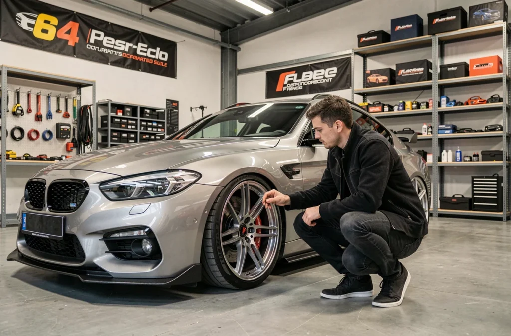 Client examinant un véhicule personnalisé dans la boutique AutoStyle 64 dans les Pyrénées-Atlantiques
