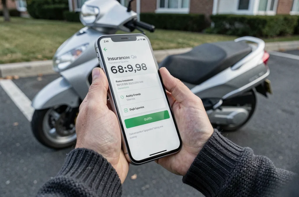 Gros plan sur un smartphone affichant une confirmation d'assurance scooter temporaire souscrite en ligne
