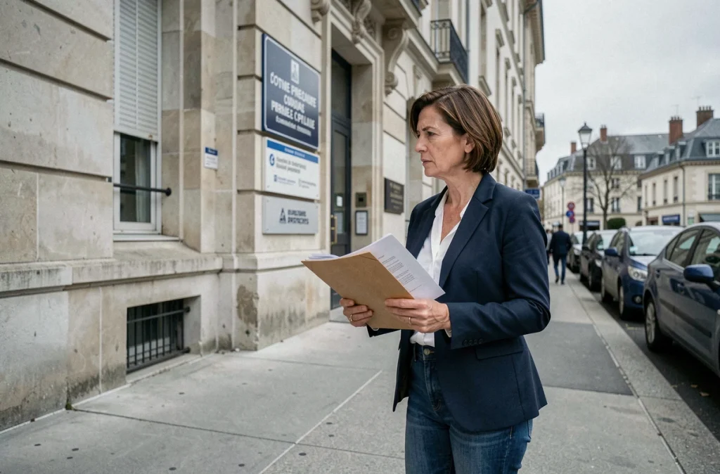 Femme se rendant à la préfecture avec ses documents pour la restitution de son permis de conduire