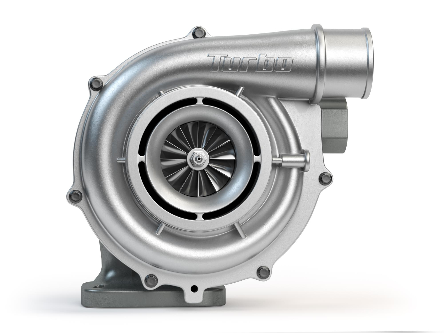 Turbocompresseur de voiture isolé sur fond blanc Moteur Turbo